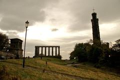 View of Calton Hill with the National Monument and Nelson's Monument