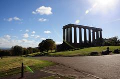 Edinburgh cityscape with historic buildings and green spaces