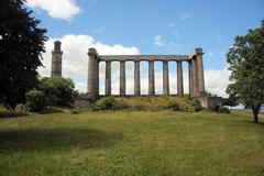 Calton Hill Edinburgh with the unfinished National Monument and Nelson Monument in the background