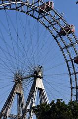 View of the Prater amusement park in Vienna with famous giant Ferris wheel