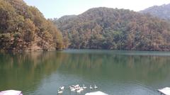 scenic Naukuchiatal lake with surrounding mountains