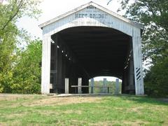 Western portal of Neet Covered Bridge spanning Little Raccoon Creek in Adams Township, Parke County, Indiana