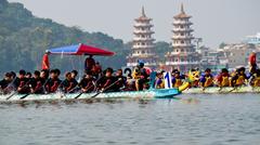 Dragon boat race during 2015 City Cup International Championship at Lotus Pond in Kaohsiung City