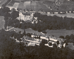 Aerial view of Schloss Liechtenstein and Liechtenstein castle