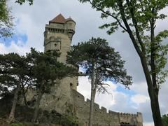 Burg Liechtenstein castle on a hill with clear blue sky