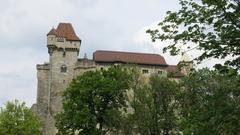 Burg Liechtenstein from a distance with a clear blue sky