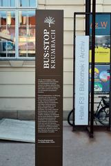 Info board to a bus station exhibition at MuseumsQuartier in Vienna