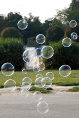 floating bubbles with reflections of Neue Burg in the air