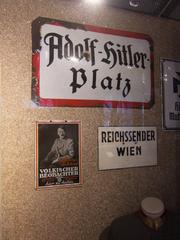 Enamel signs from Gross-Wien, former Adolf-Hitler Platz, Völkischer Beobachter advertisement, Reichssender Wien at Heeresgeschichtliches Museum, Vienna, 2013