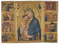 central panel of the Wallraf Triptych showing Madonna and Child with Saints Clare and Francis, and a Clarisse Donor