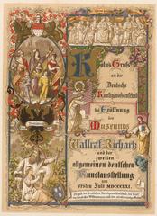 Color print from 1862 featuring a poem by Wolfgang Müller von Königswinter titled 'Köln's Gruß an die Deutsche Kunstgenossenschaft' created by artist David Levy Elkan.