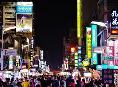 Liuhe Night Street Market in Kaohsiung, Taiwan at night