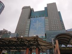 New Taipei City Hall decorated with Disney-style snowflake patterns during Christmas daytime