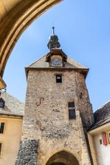 Tour de l'horloge de Romainmôtier during Via Fabula hike in Vaud, Switzerland