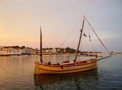 anchored boat in the Mediterranean, Figueras, Gerona, Spain