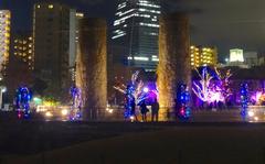 Christmas illumination in Noritake Garden, Nagoya, with Lucent Tower in the background