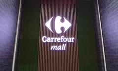 Carrefour Nanzih Store in Kaohsiung brand light box at escalator section