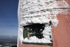 winter view of Merkurturm tower on Merkur mountain