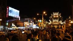 Songshan Ciyou Temple and Raohe Street Night Market at night