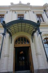 Iron and glass marquee at the main entrance of Palacio Cousiño