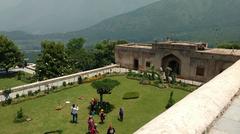 A scenic view of mountainous landscape from Pari Mahal, with lush greenery and clear skies.