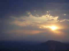 Beautiful sky with sun rays at Pari Mahal, Srinagar, Jammu and Kashmir, India