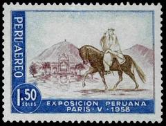 1958 Peruvian postage stamp featuring a horseback rider