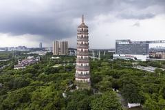 Aerial view of Pazhou Pagoda in Guangzhou