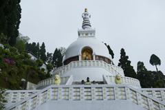 Peace Pagoda in Darjeeling surrounded by lush greenery