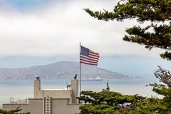 View of Angel Island from Pioneer Park in San Francisco