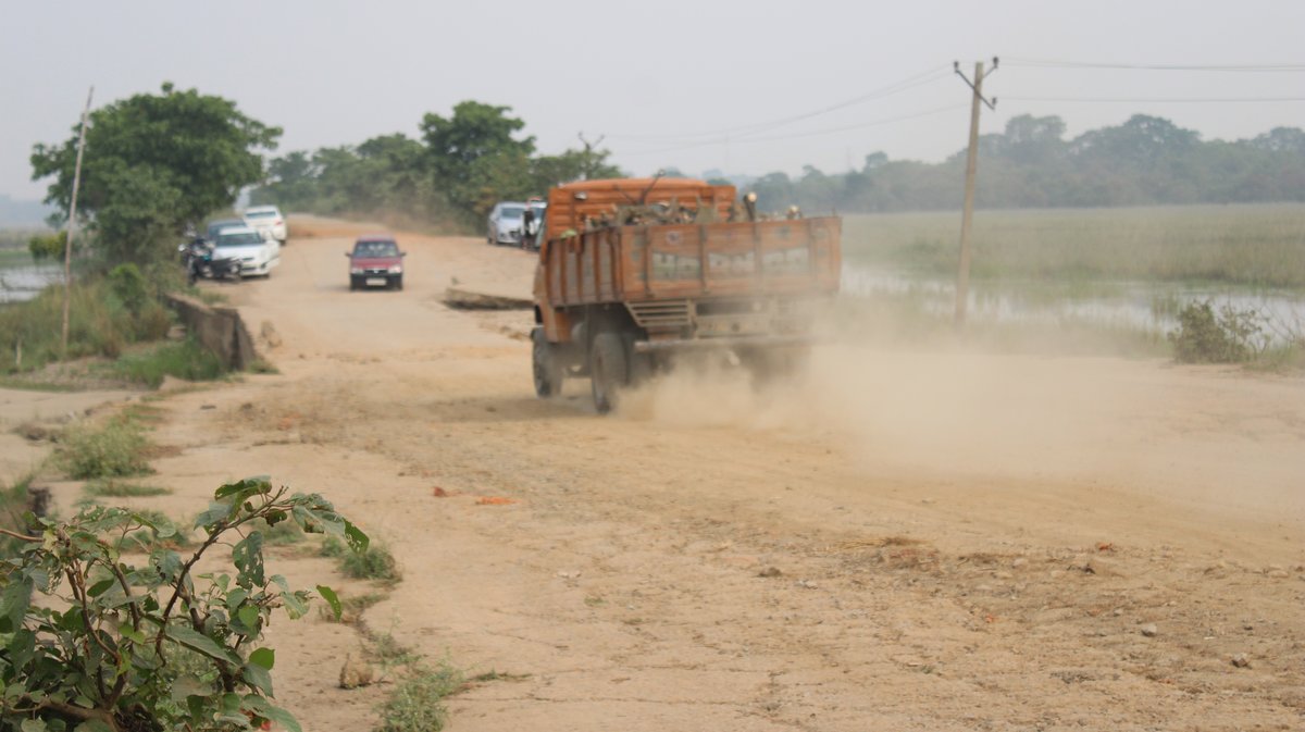 A scenic road inside Pobitora Wildlife Sanctuary