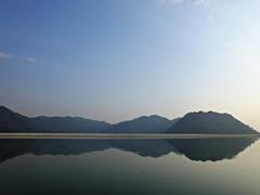 Reflection on River Brahmaputra before sunset in Pobitora Wildlife Sanctuary