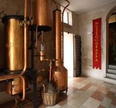 interior of Poli Grappa Museum showcasing a collection of grappa bottles