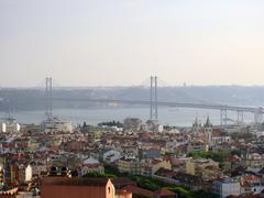 Ponte 25 de Abril Bridge in Lisbon, Portugal in April 2019