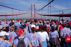 Runners participating in the annual March Half-Marathon on the 25 April Bridge in Lisbon