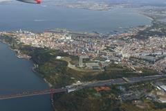 Aerial view of Almada featuring the Cristo Rei statue