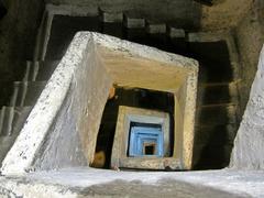 Subterranean staircase carved into tuff leading 40 meters deep viewed from above