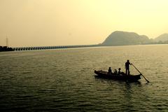 Evening view of Krishna River near Vijayawada Prakasam Barrage