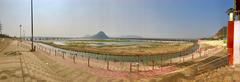 Panorama of Prakasam Barrage and Railway bridges on Krishna near Vijayawada