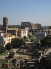 The Roman Forum with the Via Sacra, the Arch of Titus, and the Colosseum from the Farnese Gardens terrace on the Palatine Hill