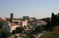 The Roman Forum and Colosseum viewed from the Farnese Gardens