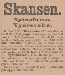 Advertisement for New Year's celebration at Skansen in 1895