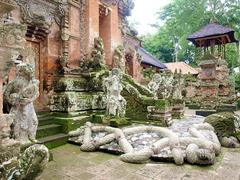 Monkey Forest in Ubud, Bali with heritage temple structures and primates