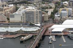 Pyrmont Bridge in Sydney with cityscape