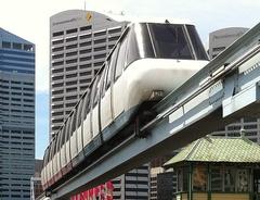 Sydney Monorail traveling over the open Pyrmont Bridge