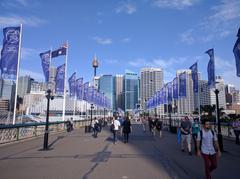 View of Pyrmont Bridge with pedestrians in Sydney