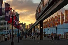 Pyrmont Bridge in Sydney at sunset