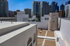 Qasr Al Hosn watchtower with Abu Dhabi skyline