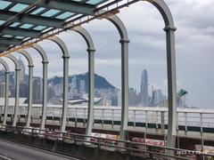 View from a bus of the Island Eastern District Corridor Hong Kong in July 2023