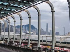 view of Island Eastern Corridor in Hong Kong from a bus, July 2023